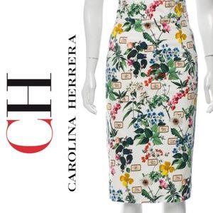 CAROLINA HERRERA Collectible Archive (Botanical) Print Poplin Skirt US 2